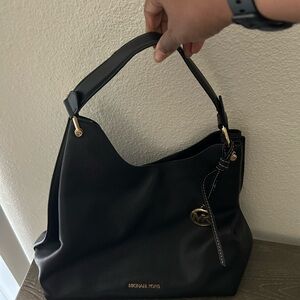 Michael Kors Black Pebbled Leather Shoulder Hobo with Gold Hardware